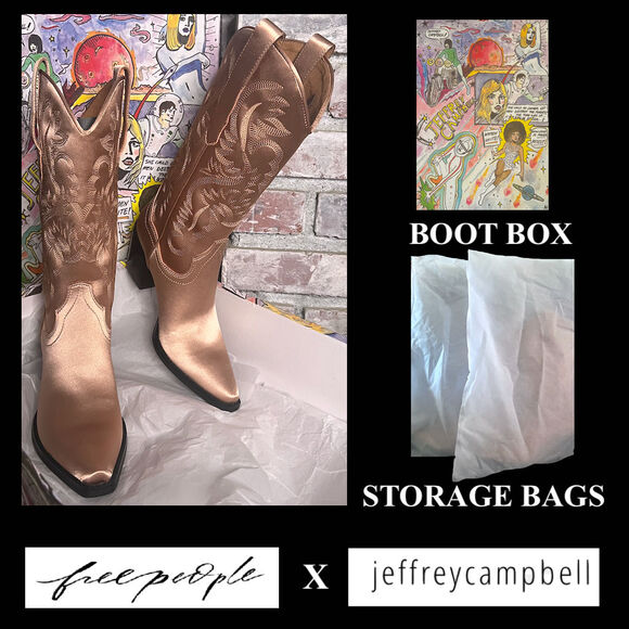 Free People Jeffrey Campbell Western Dusty Rose Satin Boot Boxed Size: 8 - Picture 2 of 9